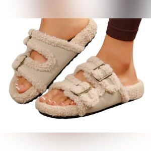 NWT Fuzzy Slides with Buckle